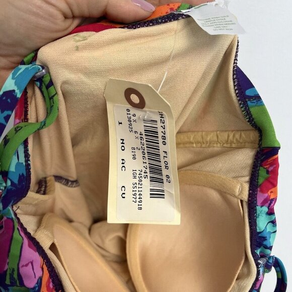 Garnet Hill Ruched Bandeau Floral One-Piece Swimsuit Slimming Sz 2 New - Picture 3 of 10